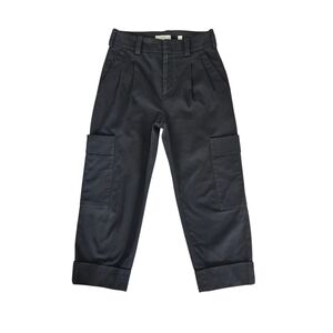 Vince Black Cotton Twill Utility Cargo Crop Cuffed Trouser Pants